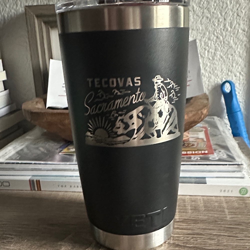 New YETI Black Tumbler with Tecovas Sacramento Design